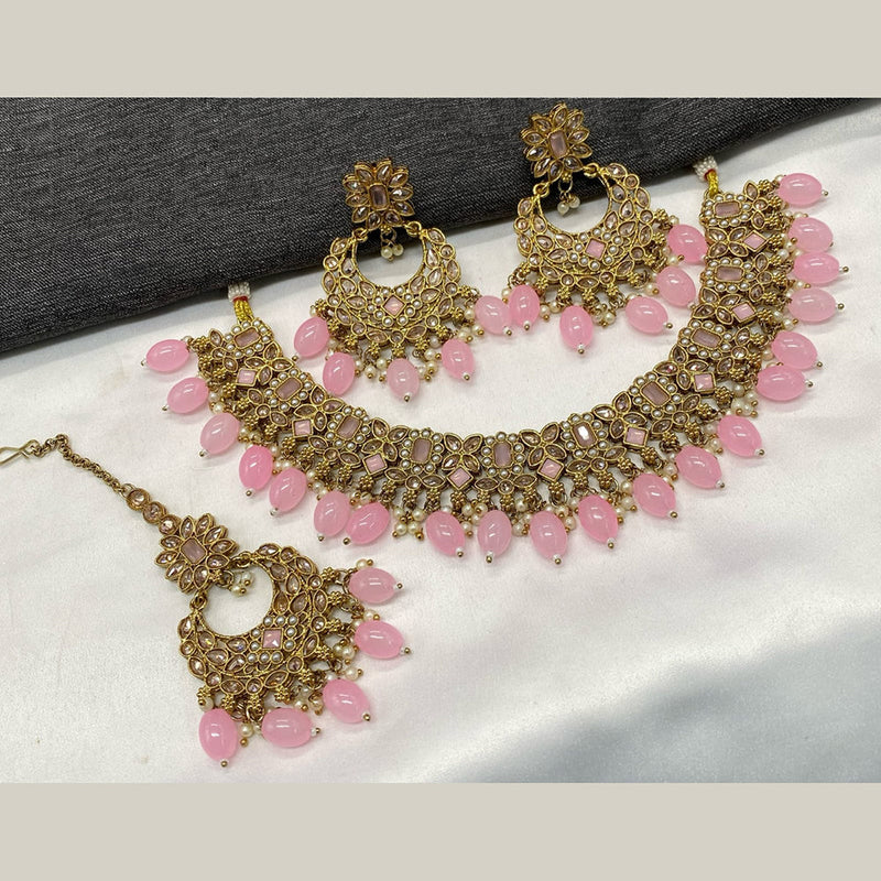 Amoliya Jewels Gold Plated Crystal Stone  Necklace Set