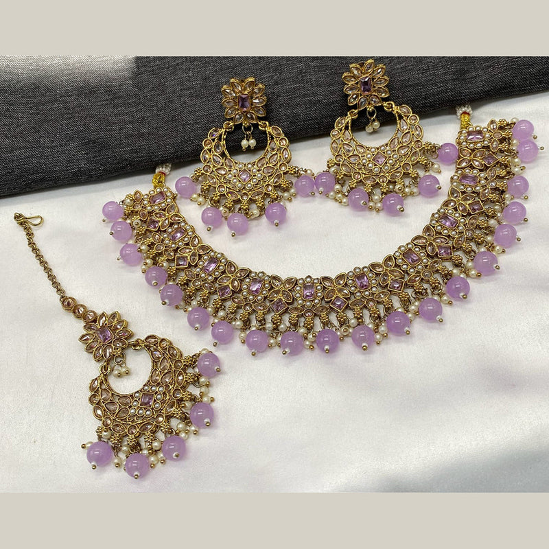 Amoliya Jewels Gold Plated Crystal Stone  Necklace Set