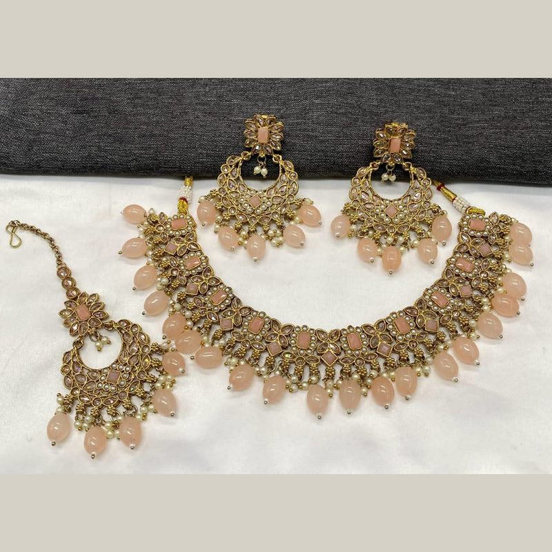 Amoliya Jewels Gold Plated Crystal Stone  Necklace Set