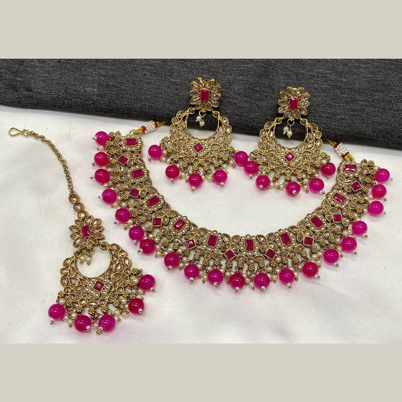 Amoliya Jewels Gold Plated Crystal Stone  Necklace Set