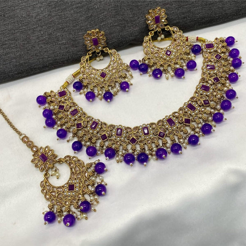 Amoliya Jewels Gold Plated Crystal Stone  Necklace Set