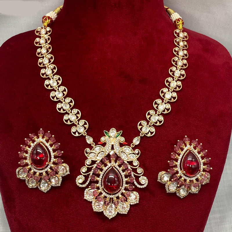 Amoliya Jewels Gold Plated Polki Kundan Stone Peakock Style Meenakari Necklace Set