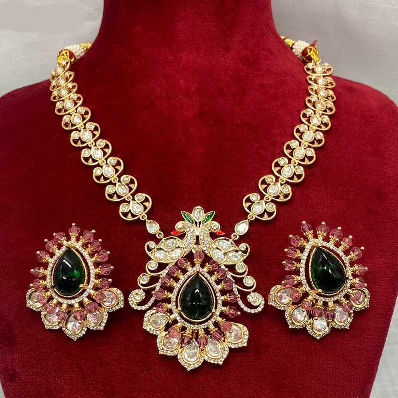 Amoliya Jewels Gold Plated Polki Kundan Stone Peakock Style Meenakari Necklace Set