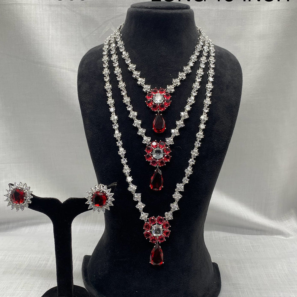 Amoliya Jewels Silver Plated American Diamond Multi Layer Long