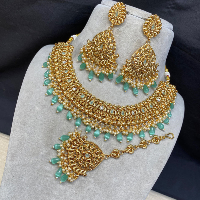 Amoliya Jewels Gold Plated Beads And Pearls Necklace Set