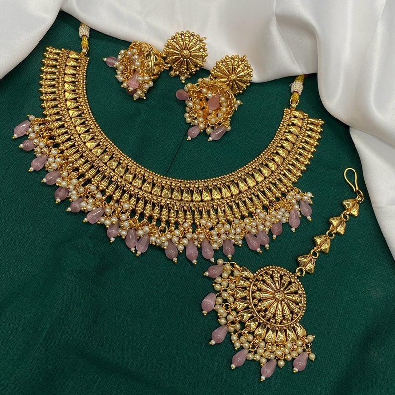 Amoliya Jewels Gold Plated Beads And Pearls Necklace Set