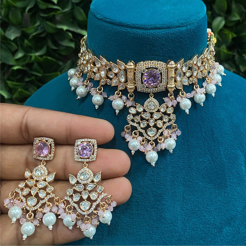 Amoliya Jewels Gold Plated Polki Kundan And Pearls Choker Necklace Set