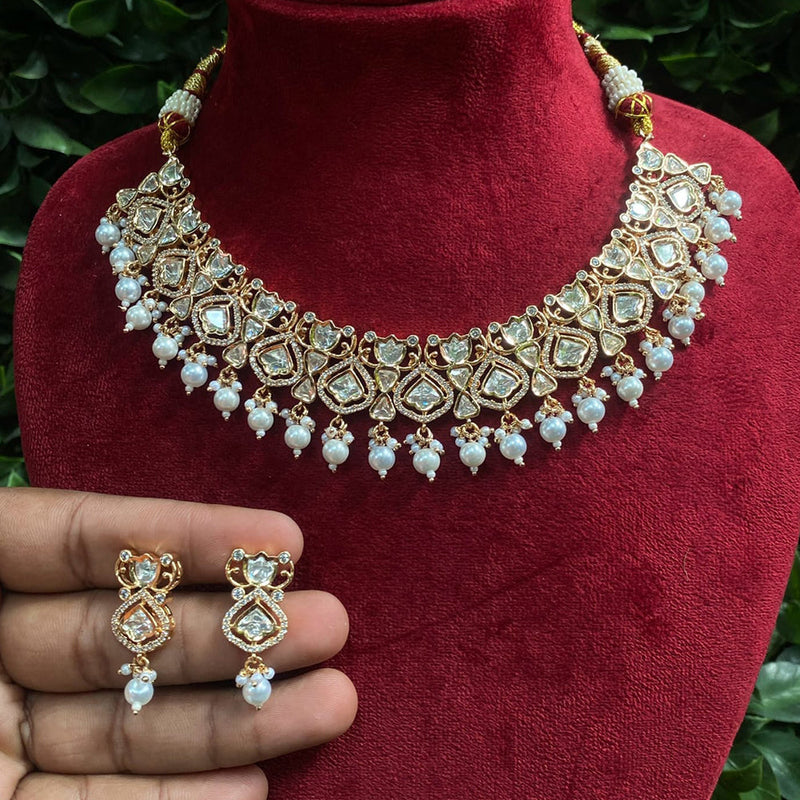 Amoliya Jewels Gold Plated Polki Kundan Necklace Set