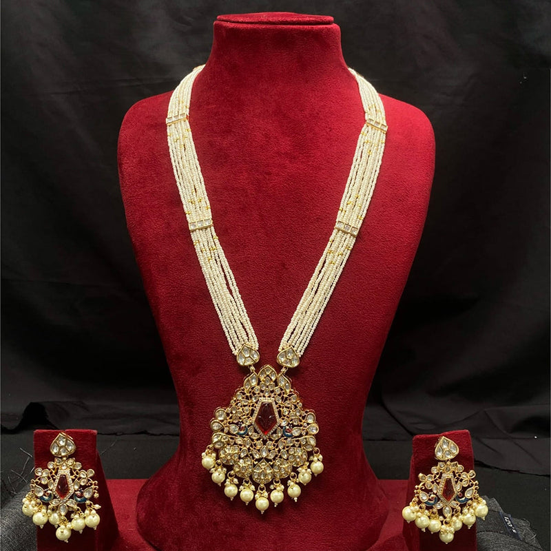 Amoliya Jewels Gold Plated Polki Kundan And Pearls Necklace Set