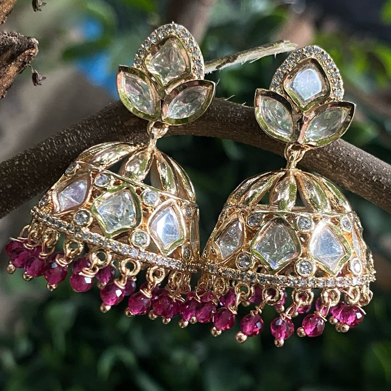 Amoliya Jewels Gold Plated Polki Kundan Jhumki Earrings