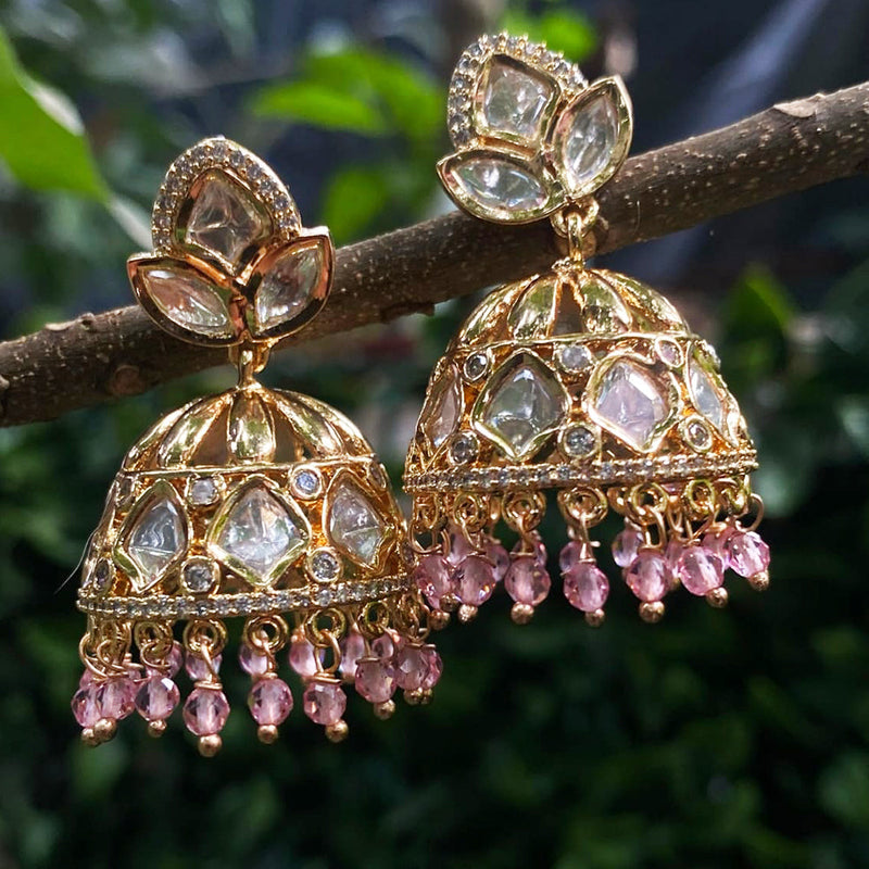 Amoliya Jewels Gold Plated Polki Kundan Jhumki Earrings