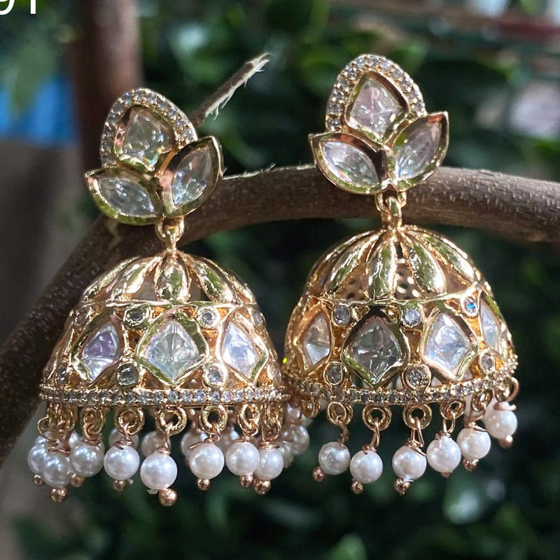 Amoliya Jewels Gold Plated Polki Kundan Jhumki Earrings