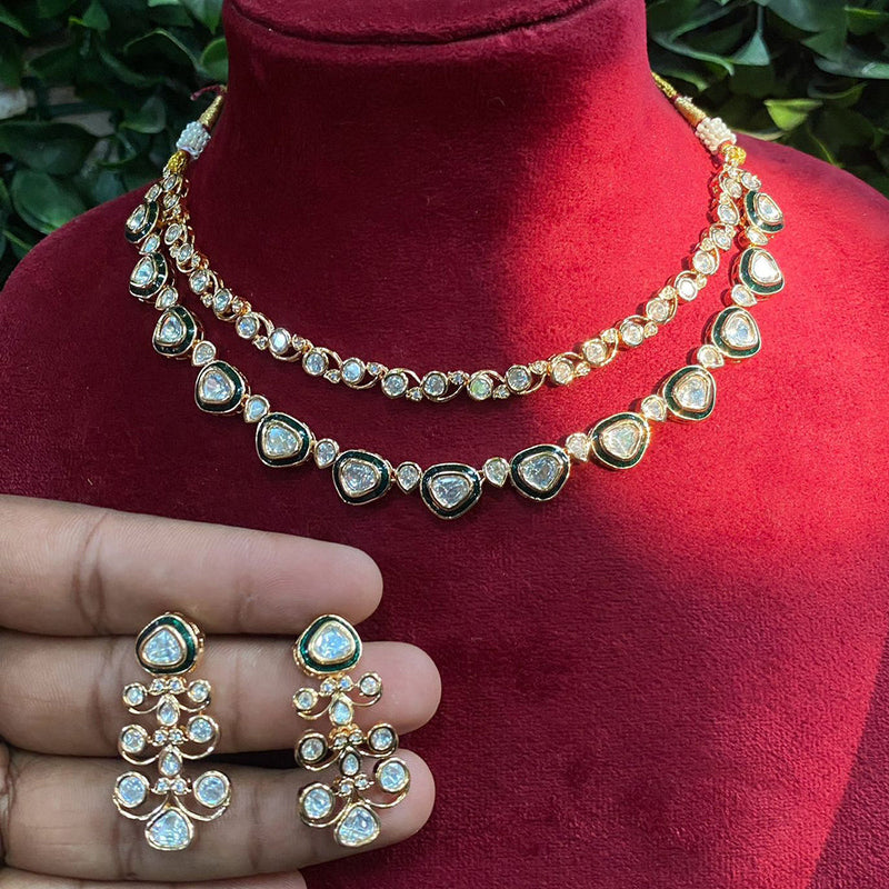 Amoliya Jewels Gold Plated Polki Kundan Meenakari Necklace Set