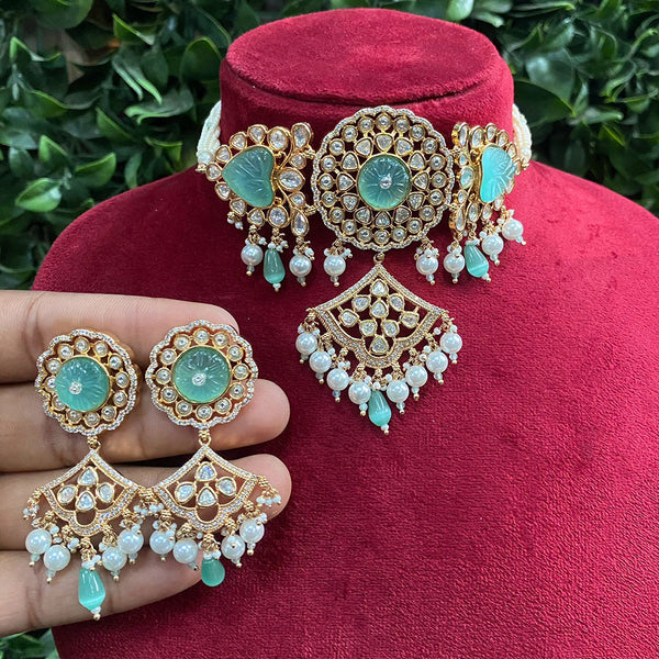 Amoliya Jewels Gold Plated Polki Kundan Stone And Choker Necklace Set