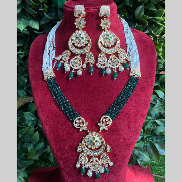 Amoliya Jewels Gold Plated Polki Kundan Meenakari Pearls Long Necklace Set