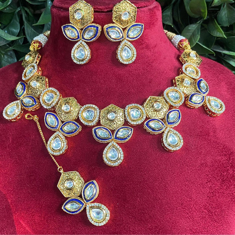 Amoliya Jewels Gold Plated Polki Kundan Meenakari Necklace Set