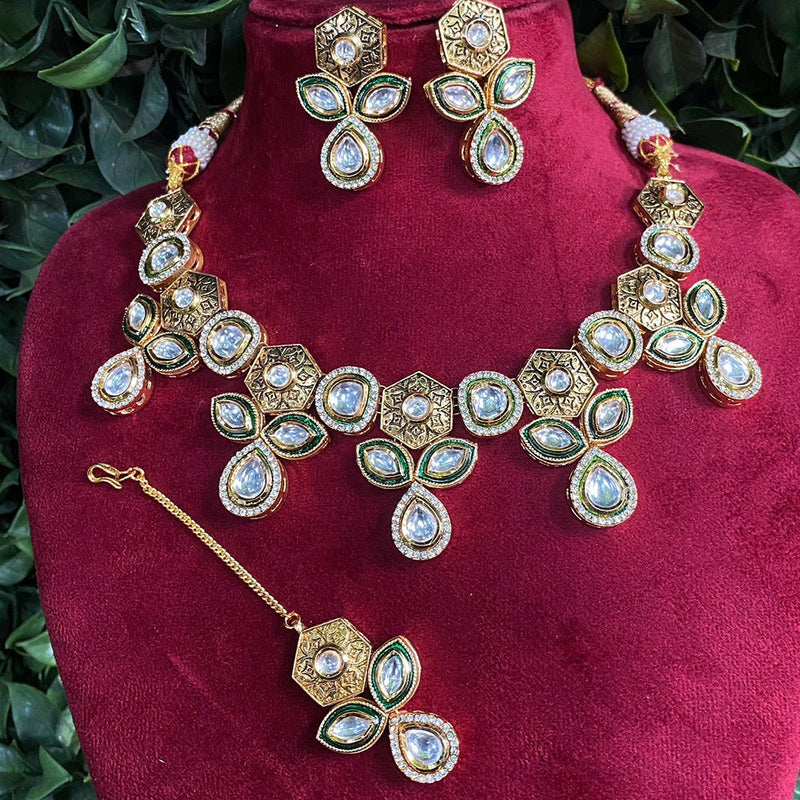 Amoliya Jewels Gold Plated Polki Kundan Meenakari Necklace Set