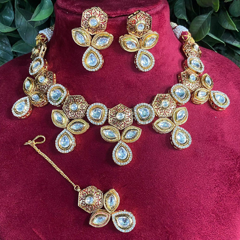 Amoliya Jewels Gold Plated Polki Kundan Meenakari Necklace Set