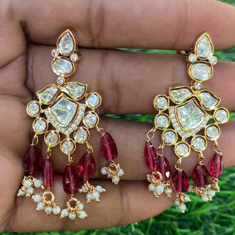 Amoliya Jewels Gold Plated Polki Kundan Stone And Beads Dangler Earrings