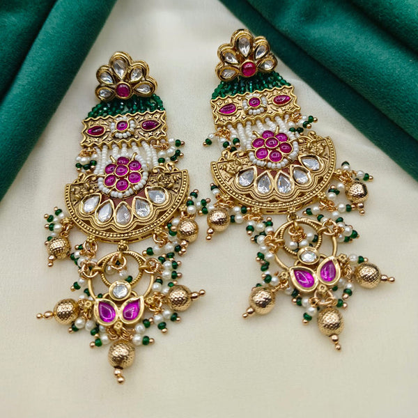 Amoliya Jewels Gold Plated Polki Kundan Stone And Pearls Dangler Earrings