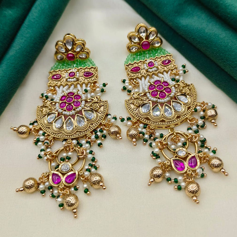 Amoliya Jewels Gold Plated Polki Kundan Stone And Pearls Dangler Earrings