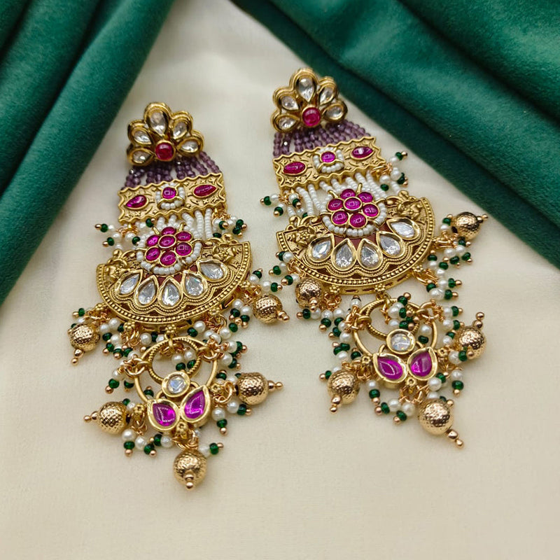 Amoliya Jewels Gold Plated Polki Kundan Stone And Pearls Dangler Earrings