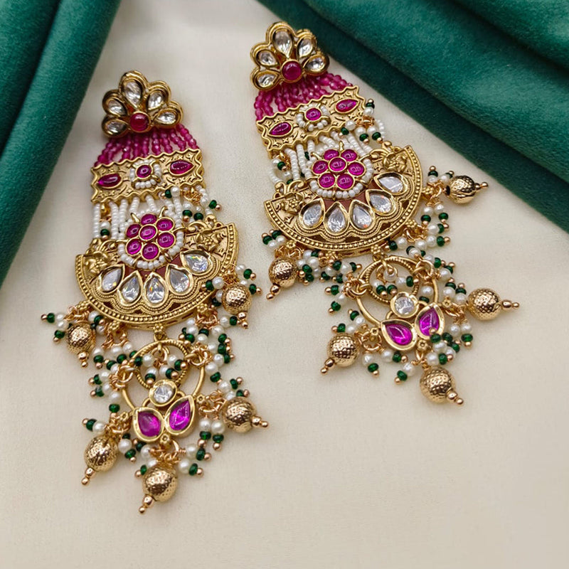 Amoliya Jewels Gold Plated Polki Kundan Stone And Pearls Dangler Earrings