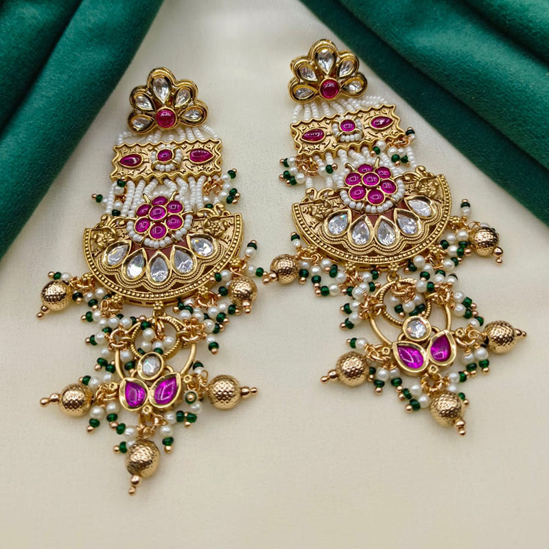 Amoliya Jewels Gold Plated Polki Kundan Stone And Pearls Dangler Earrings