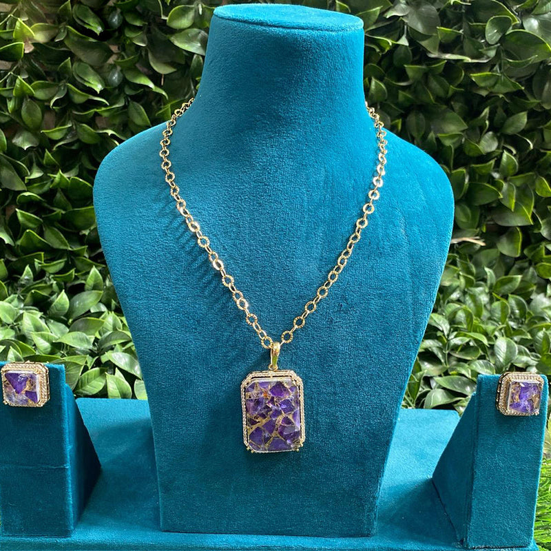 Amoliya Jewels Gold Plated Druzy Crystal stone Chain Pendent Set