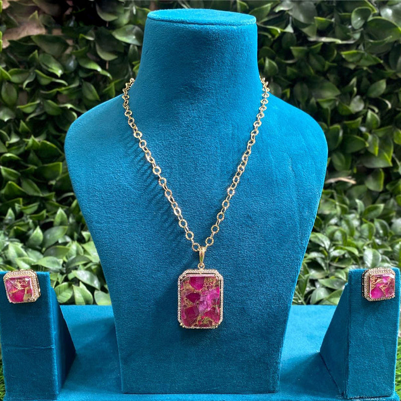 Amoliya Jewels Gold Plated Druzy Crystal stone Chain Pendent Set