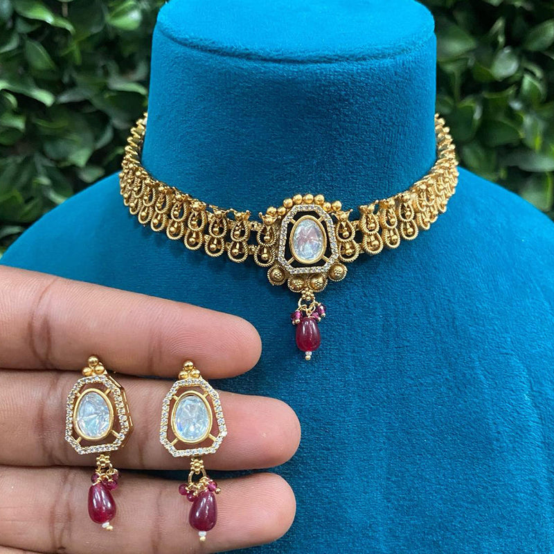 Amoliya Jewels Gold Plated Polki Kundan Choker Necklace Set