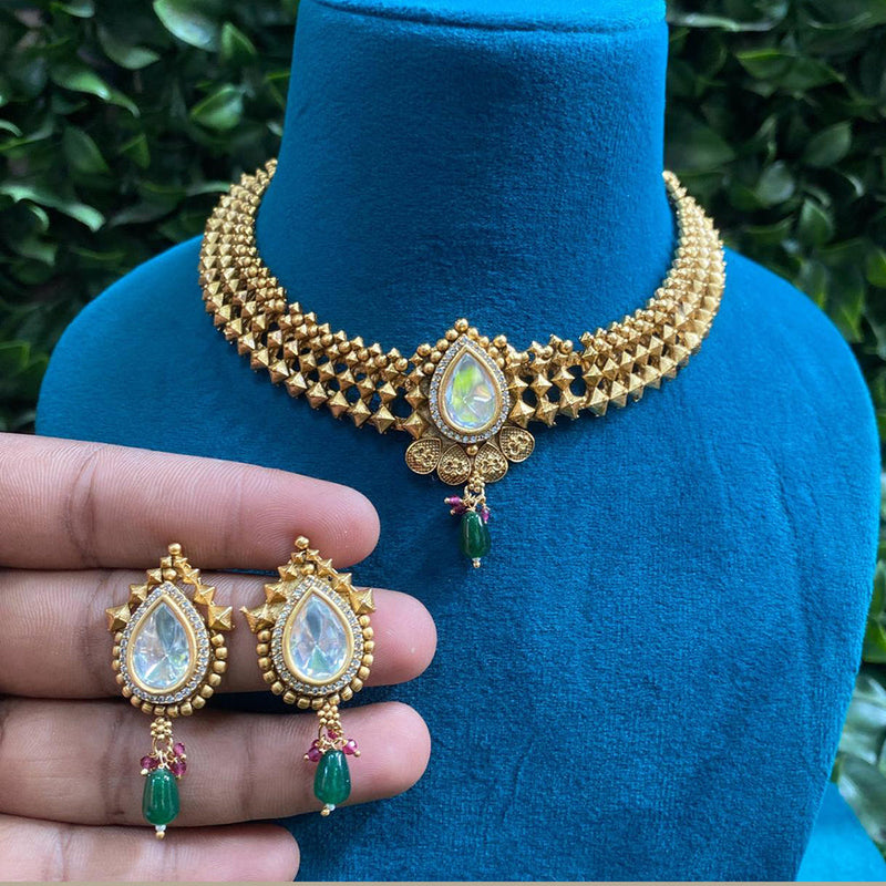 Amoliya Jewels Gold Plated Polki Kundan Choker Necklace Set