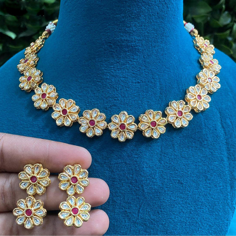 Amoliya Jewels Gold Plated Polki Kundan Necklace Set