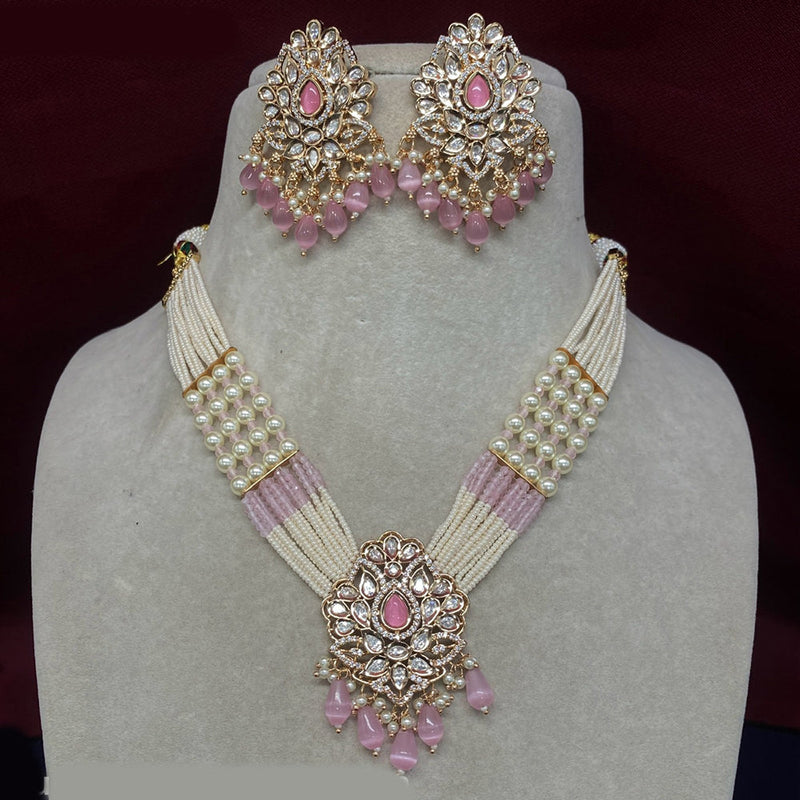 Amoliya Jewels Gold Plated Polki Kundan Pearls Necklace Set