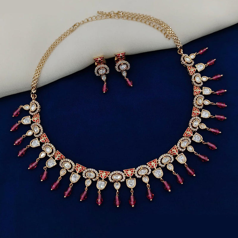 Amoliya Jewels Gold Plated Polki Kundan And Beads Necklace Set