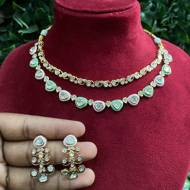 Amoliya Jewels Gold Plated Polki Kundan Necklace Set