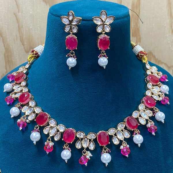 Amoliya Jewels Gold Plated Polki Kundan And Beads Necklace Set