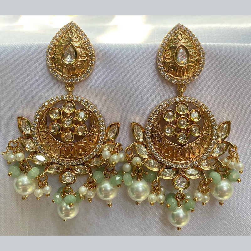 Amoliya Jewels Gold Plated Polki Kundan And Pearls Dangler Earrings