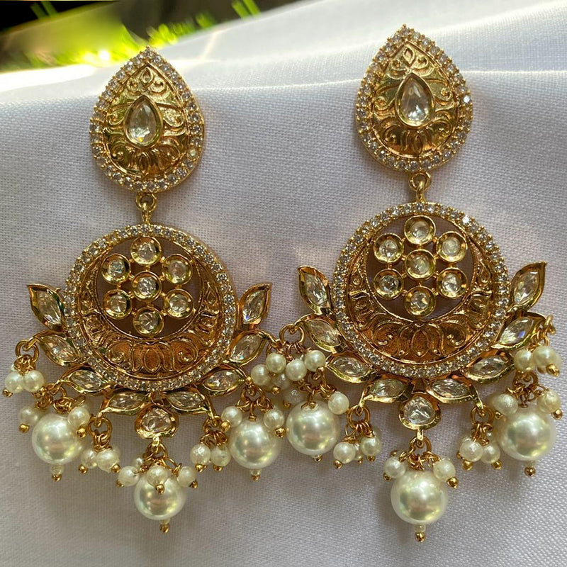 Amoliya Jewels Gold Plated Polki Kundan And Pearls Dangler Earrings