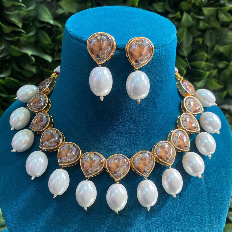 Amoliya Jewels Gold Plated Resin Stone Necklace Set