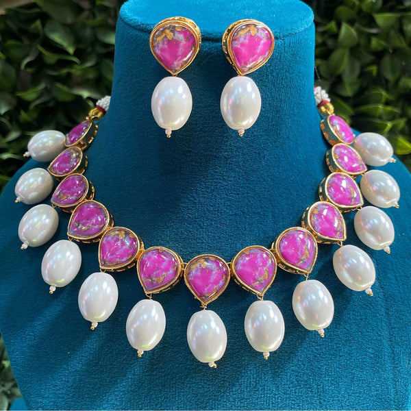 Amoliya Jewels Gold Plated Resin Stone Necklace Set