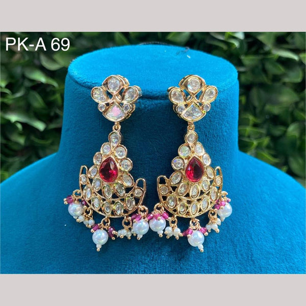 Amoliya Jewels Gold Plated Polki Kundan Stone And Pearls Dangler Earrings