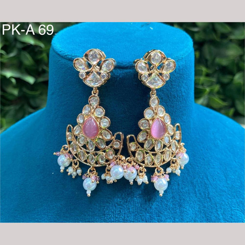 Amoliya Jewels Gold Plated Polki Kundan Stone And Pearls Dangler Earrings