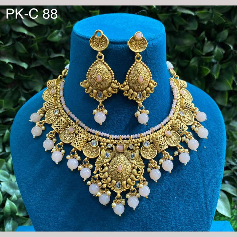 Amoliya Jewels Gold Plated Pota Stone And Pearls Necklace Set