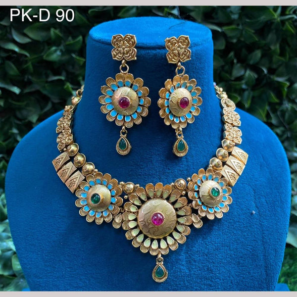 Amoliya Jewels Gold Plated Pota Stone Meenakari Necklace Set