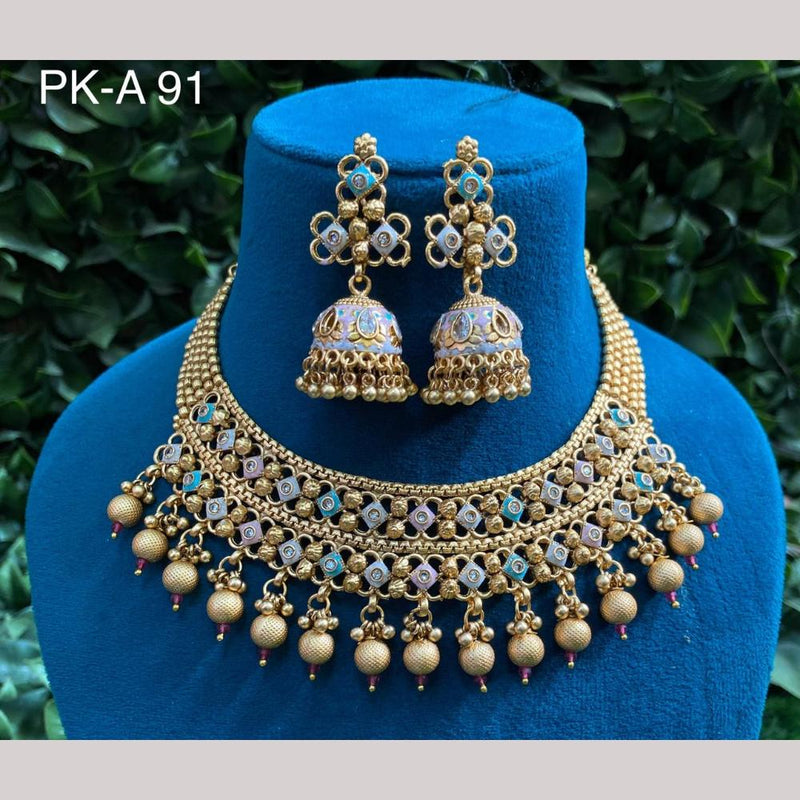 Amoliya Jewels Gold Plated Pota Stone Meenakari Necklace Set