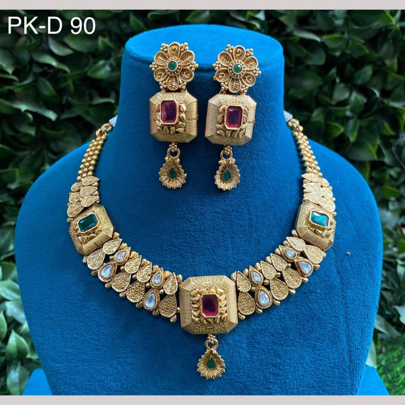 Amoliya Jewels Gold Plated Pota Stone Meenakari Necklace Set