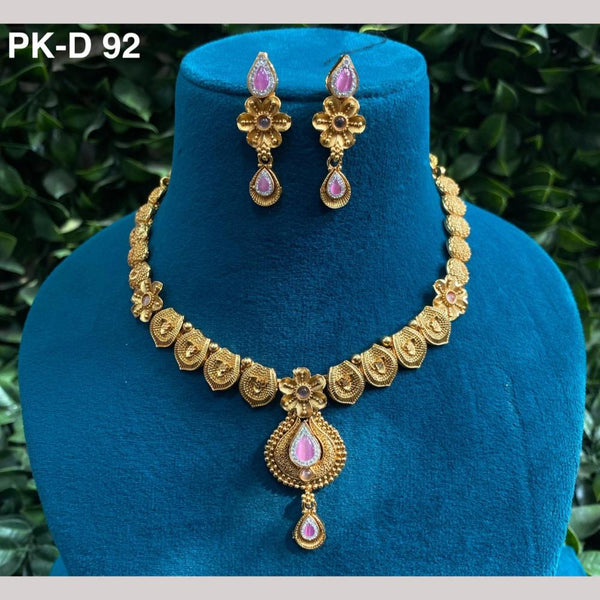 Amoliya Jewels Gold Plated Pota Stone Meenakari Necklace Set