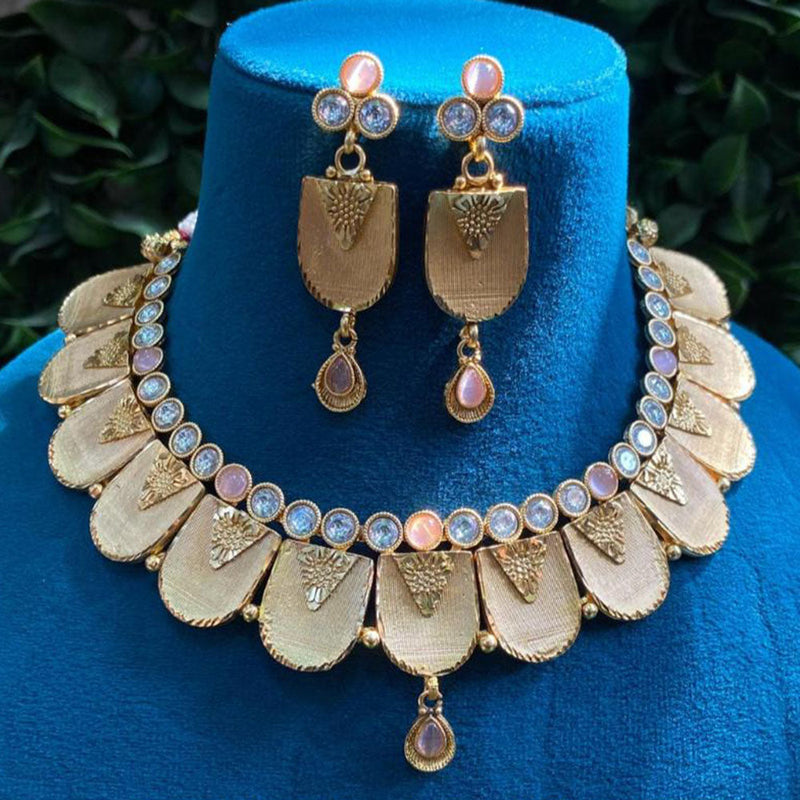 Amoliya Jewels Gold Plated Pota Stone Necklace Set