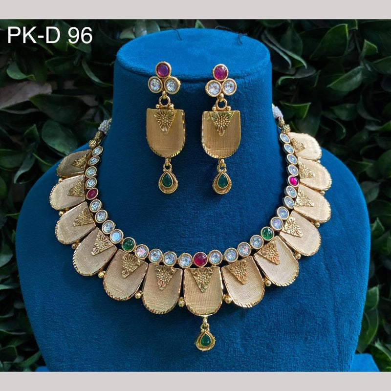 Amoliya Jewels Gold Plated Pota Stone Necklace Set